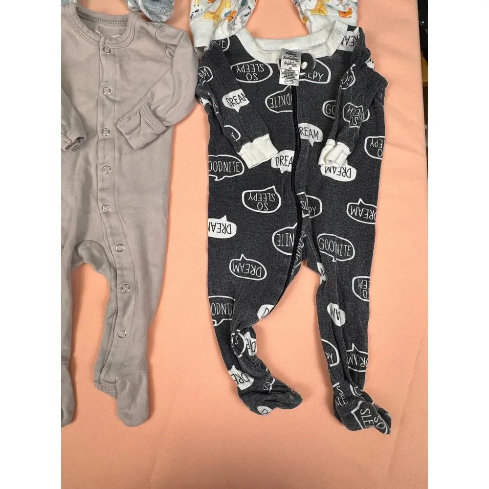 Baby Boy Newborn Sleepers Bundle 7 Pc Footed Pajamas Hooded Romper Lot SKU #950